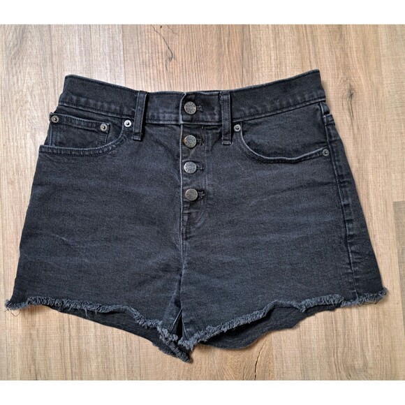 J. Crew Women's Exposed Button Fly Washed Black Jean Denim Short Preppy Size 26 - Picture 3 of 9